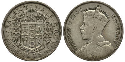 Новая Зеландия 1/2 кроны 1935 Георг V (1910-1936) KM 5 серебро 272-923
