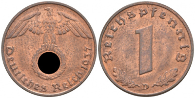 ГЕРМАНИЯ 1 РЕЙХСПФЕННИГ 1937 D J 361, KM 89 бронза aUNC 73-242
