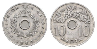 Греция 10 лепт 1964 Павел I (1947-1964), виноградная лоза KM 78 алюминий 4668-1054