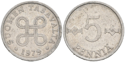 ФИНЛЯНДИЯ 5 ПЕННИ 1979 KM 45а алюминий 192-1223