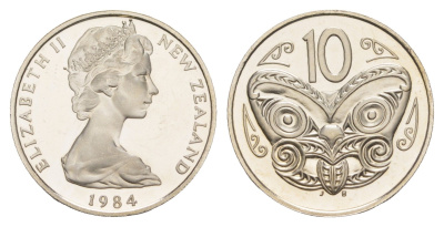 Новая Зеландия 10 центов 1984 тираж 15.000 экземпляров KM 41 медно-никель PROOF 4127-1344