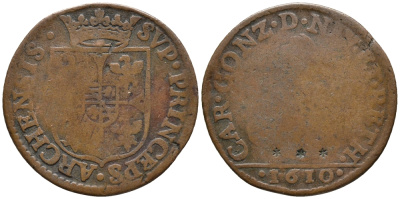 ФРАНЦИЯ, НЕВЕР И РЕТЕЛЬ 2 ЛИАРДА 1610 ШАРЛЬ I KM 12 медь 34-1034