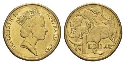 Австралия 1 доллар 1985 Елизавета II (1952-2022), кенгуру KM 84 алюминиевая бронза UNC 4657-212
