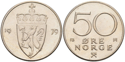 Норвегия 50 эре 1979 Улаф V (1957-1991) KM 418 медно-никель UNC 4582-733