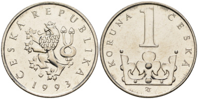 Чехия 1 крона 1993  KM 7  сталь плакированная никелем  08-524