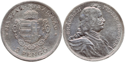 Венгрия 2 пенге 1935 50 лет со дня смерти Ференца II Ракоци KM 514 серебро aUNC 3896-935