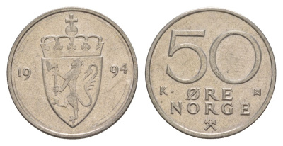 Норвегия 50 эре 1994 Харальд V (1991-) KM 418 медно-никель 4635-521