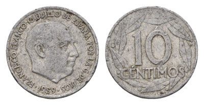 Испания 10 сентимо 1959 Франсиско Франко (1939-1975) KM 790 алюминий 4609-1231