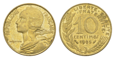 Франция 10 сантимов 1985 тип Morlon KM 929, Le Franc 144.25 алюминиевая бронза 4630-363