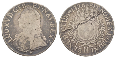 Франция 1 экю 1726 N, Людовик XV (1715-1774) KM 486.14, Dy royales 1675, Gad R2 321 серебро 1066-2-66