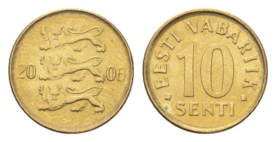 Эстония 10 сентов 2006 KM 22 латунь UNC 4668-636