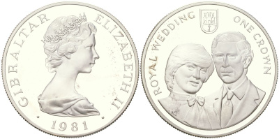 Гибралтар 1 крона 1981 Свадьба Принца Чарльза и Леди Дианы KM 14a серебро PROOF 1529-943