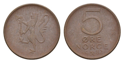 Норвегия 5 эре 1982 Улаф V (1957-1991) KM 415 бронза 4632-1268