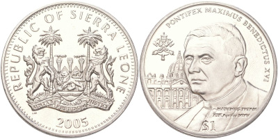 Сьерра-Леоне 1 доллар 2005 Бенедикт XVI KM 323 медно-никель BU 4368-1225