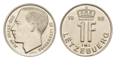 Люксембург 1 франк 1988 KM 63 сталь плакированная никелем UNC 4644-942