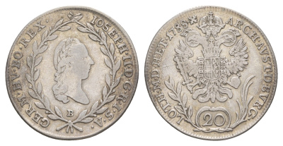 Австрия 20 крейцеров 1788 B, Иосиф II (1765-1790) KM 2069 серебро 1518-523