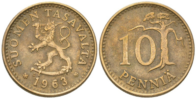 Финляндия 10 пенни 1963 S KM 46 алюминиевая бронза 4174-867