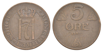 Норвегия 5 эре 1922 Хокон VII (1905-1957) KM 368 бронза 4654-731