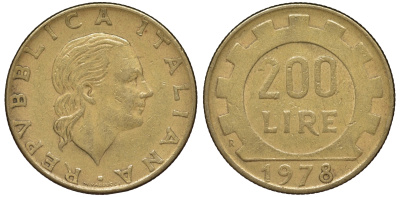 Италия 200 лир 1978 R KM 4543-722