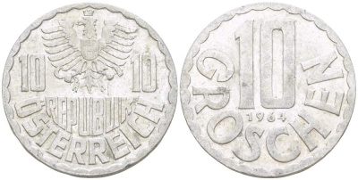 Австрия 10 грошей 1964 KM 2878 алюминий 4523-222