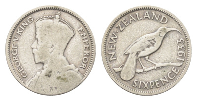 Новая Зеландия 6 пенсов 1933 Георг V (1910-1936) KM 2 серебро 4659-936