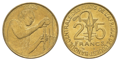 Западная Африка (BCEAO) 25 франков 2002 KM 9 алюминиевая бронза UNC 4656-857