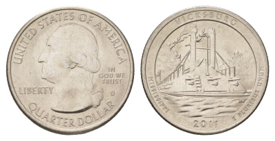 США 25 центов (квотер, 1/4 доллара) 2011 D, Квотеры «Парки США» - Национальный парк Виксбург KM 497 медь плакированный медно-никелем UNC 4629-226