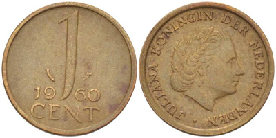 Нидерланды 1 цент 1960 Юлиана (1949-1980) KM 180 бронза 3955-123