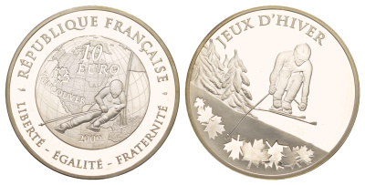 Франция 10 евро 2009 XXI зимние Олимпийские Игры, Ванкувер 2010, в оригинальной коробке KM 1634 серебро PROOF 7-5-2-16