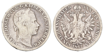 Австрия 1 союзный талер 1861 V, Франц Иосиф I (1848-1916) KM 2244 серебро 5010-1944