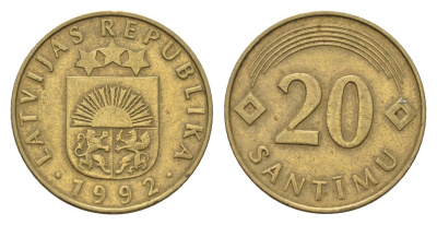 Латвия 20 сантимов 1992 KM 22.1 никель латунь 105-1028