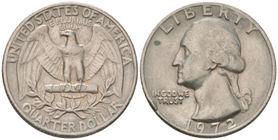 США 25 центов (квотер) 1972 Вашингтон KM 164a медь плакированная медно-никелем 4597-153