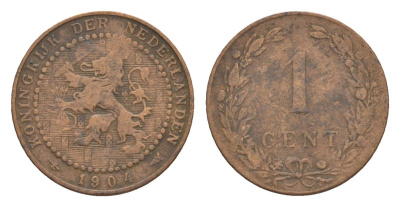Нидерланды 1 цент 1904 Вильгельмина (1890-1948) KM 132 бронза 73-225