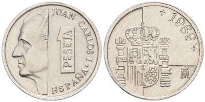 ИСПАНИЯ 1 ПЕСЕТА 1989 ХУАН КАРЛОС I (1975-) KM 832 алюминий 192-823