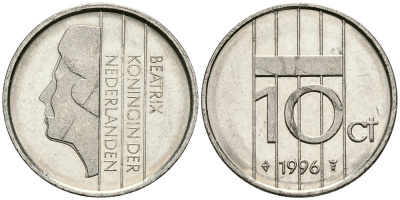 НИДЕРЛАНДЫ 10 ЦЕНТОВ 1996 БЕАТРИКС KM 203 никель 96-558
