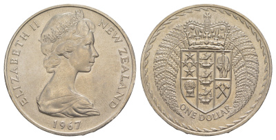 Новая Зеландия 1 доллар 1967 KM 38 медно-никель BU 91-312