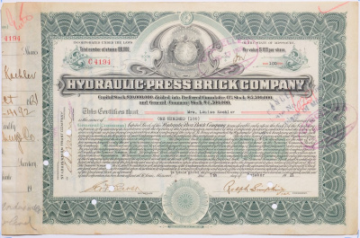 США 100 акций 1921 компании по изготовлению гидравлических прессов   бумага   5547-12-2-1
