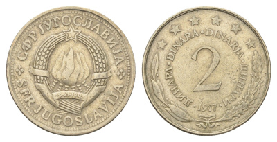Югославия 2 динара 1977  KM 57 медь цинк никель    4660-457