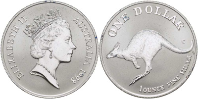 Австралия 1 доллар 1998 кенгуру влево KM 365 серебро  UNC  1078-2-51