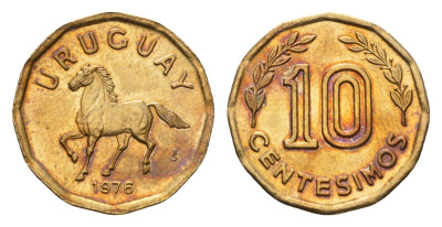 Уругвай 10 сентесимо 1976 KM 66 алюминиевая бронза aUNC 54-1017