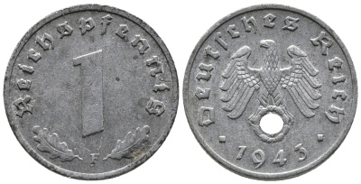 ГЕРМАНИЯ 1 РЕЙХСПФЕННИГ 1943 F KM 97, J. 369 цинк 39-1223