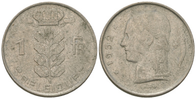Бельгия 1 франк 1952 Belgique KM 142.1 медно-никель    4589-833