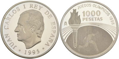 Испания 1000 песет 1995 XXVI олимпийские игры в Атланте 1996 года KM 952 серебро PROOF 1072-8-11