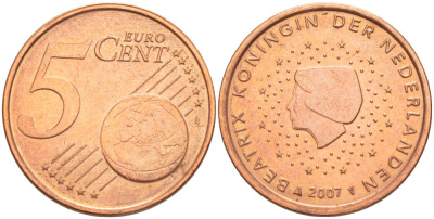 НИДЕРЛАНДЫ 5 ЕВРОЦЕНТОВ 2007 БЕАТРИКС KM 226 сталь плакированная медью 4543-233