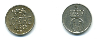 Норвегия 10 эре 1972 пчела, Улаф V (1958-1991) KM 411 медно-никель 4364-933
