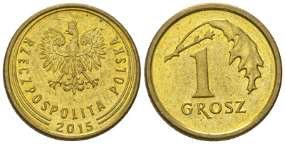 Польша 1 грош 2015 MW Y 923 сталь плакированная латунью UNC 4617-1165