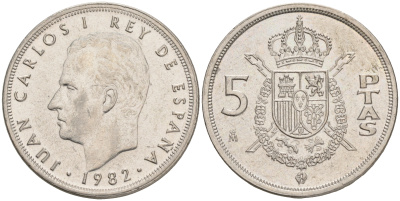 ИСПАНИЯ 5 ПЕСЕТ 1982 KM 823 медно-никель 4561-816