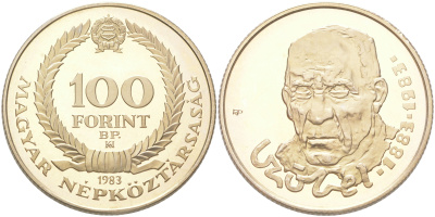 Венгрия 100 форинтов 1983 100 лет со дня рождения Бела Чобель, художник KM 634 медь цинк никель PROOF 4044-1013