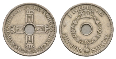 Норвегия 1 крона 1940 Хокон VII (1905-1957) KM 385 медно-никель 4635-624