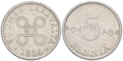 ФИНЛЯНДИЯ 5 ПЕННИ 1984 KM 45а алюминий 192-1228